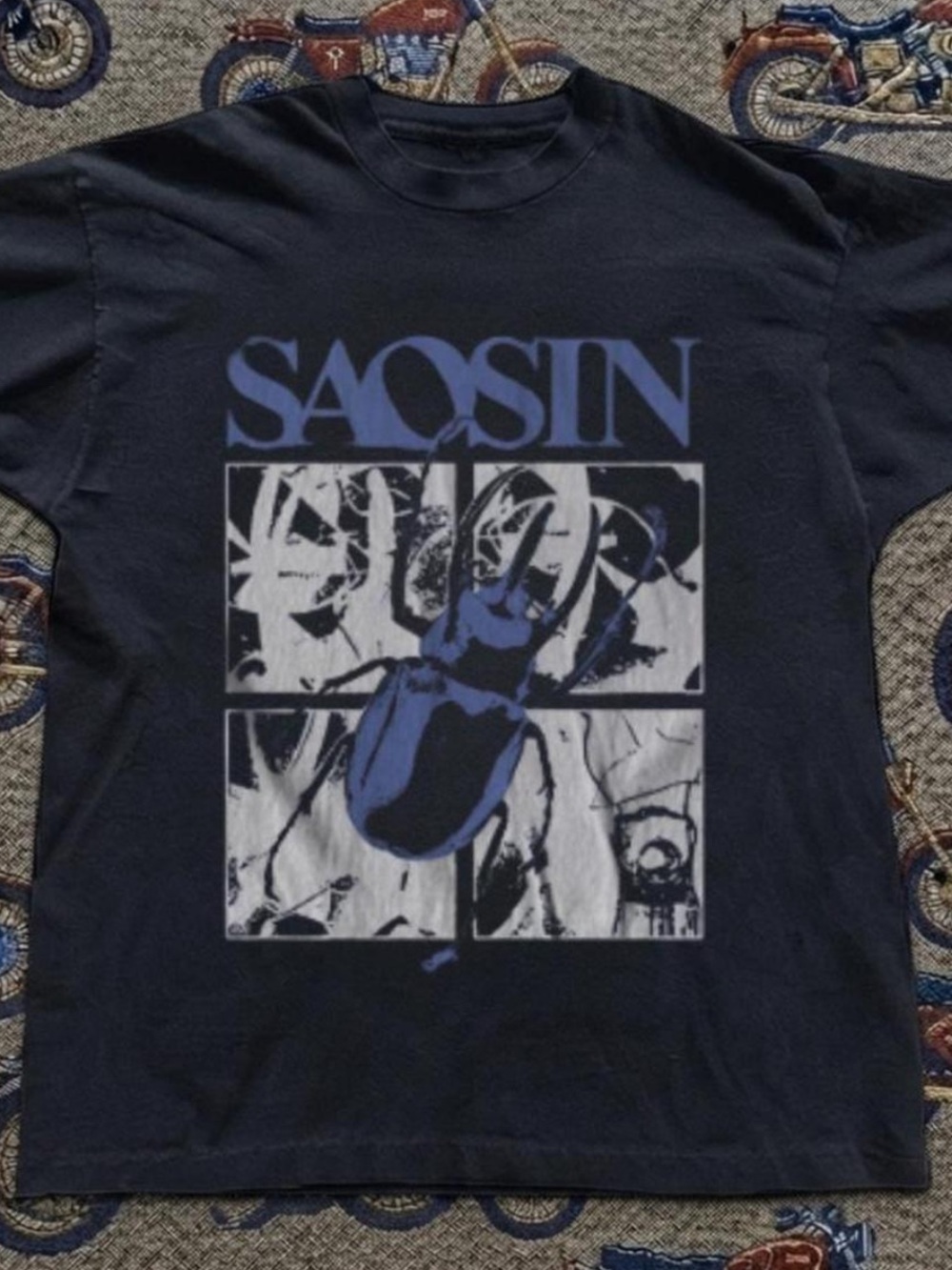 Gildan Black Graphic Tee with Blue & White Print